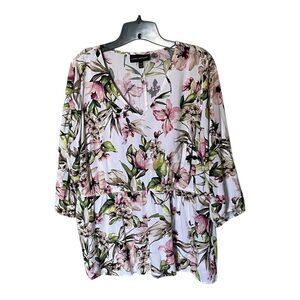 Lane Bryant White Multicolor Floral Print V Neck Shirt Blouse Size 18/20